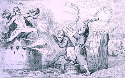 Der Theaterkrieg, veröffentlicht von S.W. Fores im Jahr 1787 von James Gillray