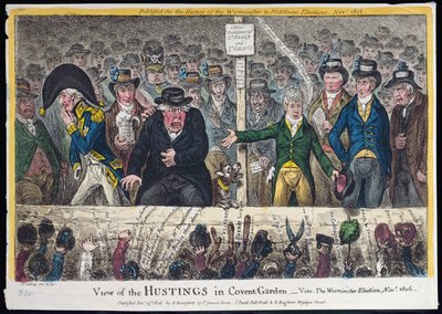 Ansicht der Wahltribüne in Covent Garden, veröffentlicht von Hannah Humphrey im Jahr 1806 von James Gillray