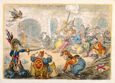 Westminster-Konskripte unter dem Ausbildungsgesetz, veröffentlicht von Hannah Humphrey, 1806 von James Gillray