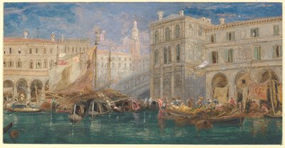 Der Orangenmarkt, mit der Rialtobrücke im Hintergrund, Venedig von James Holland
