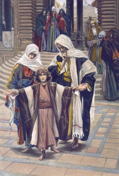 Jesus gefunden - Jesus gefunden - aus „Das Leben unseres Herrn Jesus Christus“ - 1899 von James Tissot - Jesus im Tempel gefunden - Das Leben unseres Herrn Jesus Christus, von Jacques Joseph (Jacques Joseph) Tissot genannt James Tissot (1836-1902) von James Jacques Joseph Tissot
