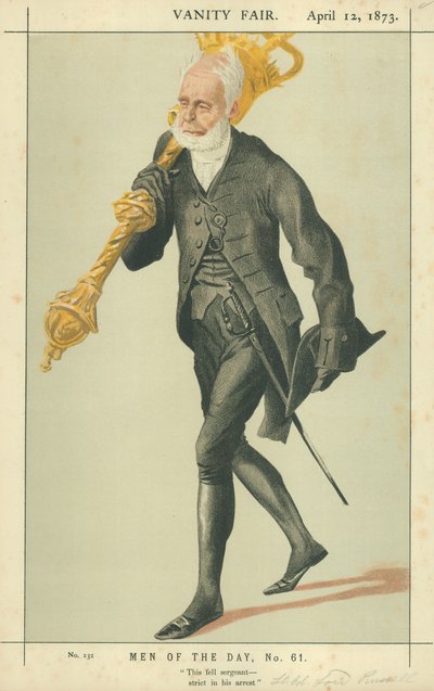 Lieut-Colonel Lord Charles James Fox Russell, Dieser strenge Sergeant in seiner Verhaftung, 12. April 1873, Vanity Fair Karikatur von James Jacques Joseph Tissot