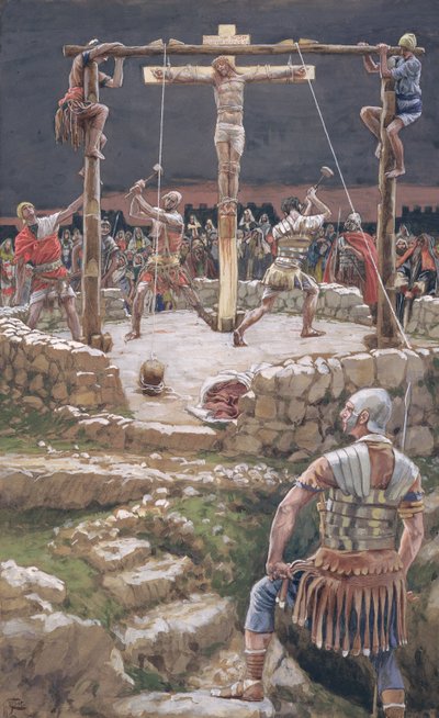 Das Einsetzen des Kreuzes, Illustration für Das Leben Christi von James Jacques Joseph Tissot