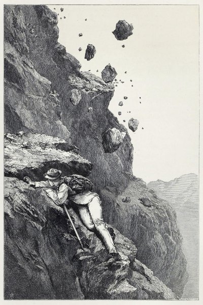 Eine Kanonade auf dem Matterhorn, aus Scrambles amongst the Alps in den Jahren 1860-69, veröffentlicht 1871 (Gravur) von James Mahoney