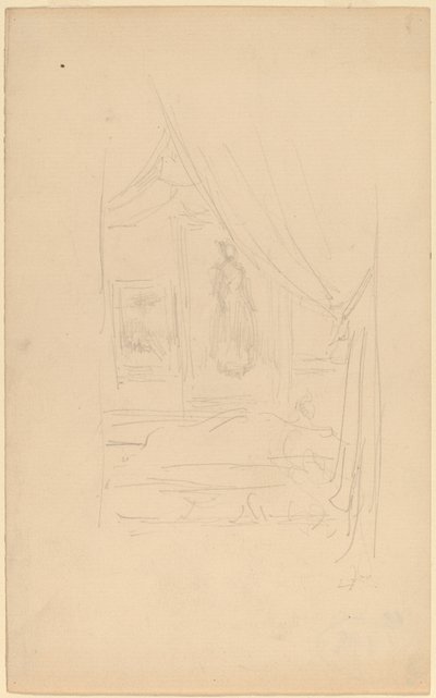 Skizze von Mrs. Godwins Porträt, als es bei der Society of British Artists ausgestellt wurde von James Abbott McNeill Whistler