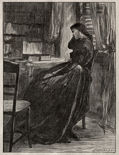 Die Probe-Predigt: Joanna Douglas an ihrem Schreibtisch von James Abbott McNeill Whistler