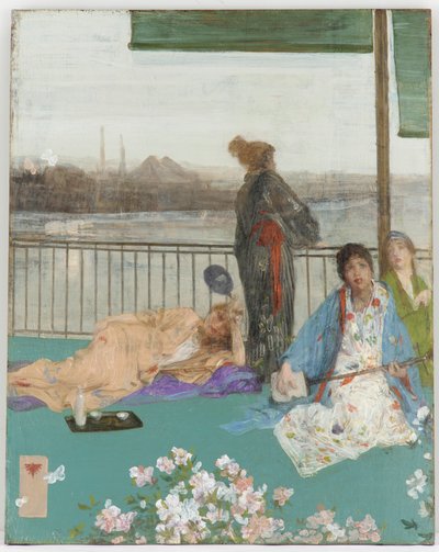 Variationen in Fleischfarbe und Grün - Der Balkon von James Abbott McNeill Whistler