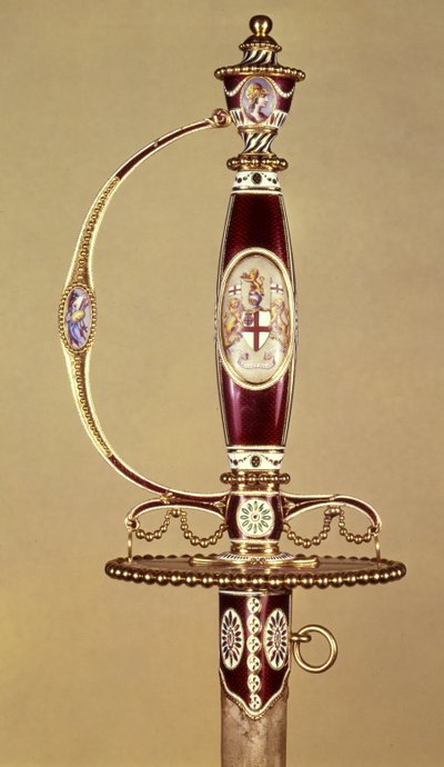 Griff eines Schwertes, das Colonel James Hartley (1745-99) von der East India Company überreicht wurde, gesetzt von James Morisset (ca. 1766-ca. 1800), ca. 1780 von James Morisset