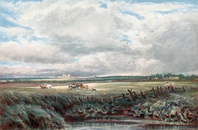 Entfernter Blick auf die Kathedrale von Peterborough: Der erste Begräbnisort von Maria Stuart von James Orrock