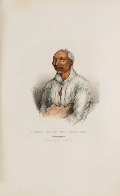SHOUNK-CHUNK der Schwarze Wolf; Ein Winnebago-Häuptling, aus dem Aboriginal Portfolio von James Otto Lewis