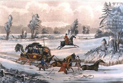 Die Postkutsche im Schneetreiben, graviert von G. Reeves, veröffentlicht von J. Watson am 21.09.1825 von James Pollard
