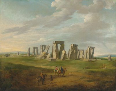 Stonehenge mit einer Kutsche und Reisenden zu Pferd von James Ross