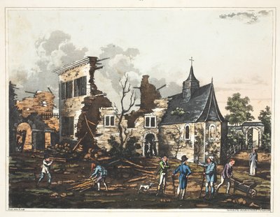Schloss Hougoumont: Eine Ansicht des Inneren, reduziert auf einen Trümmerhaufen von James Rouse