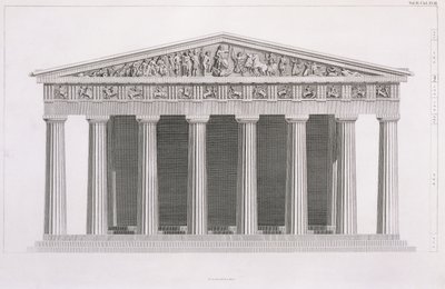 Vorderansicht eines klassischen Gebäudes, Band II, Kapitel I, Tafel III, aus "The Antiquities of Athens" von James Stuart von James Stuart