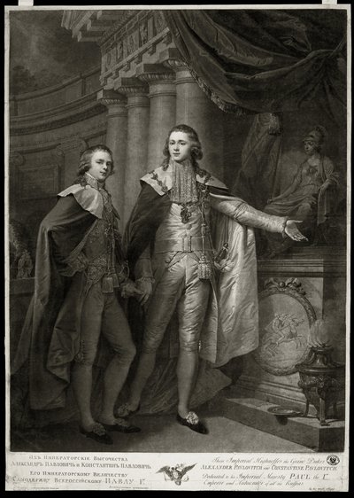 Porträts der Großfürsten von Russland Alexander I Pavlovitch und Konstantin Pavlovitch von James Walker