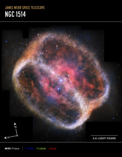 Planetarischer Nebel NGC 1514 (MIRI Kompassbild) von James Webb Space Telescope (NASA)