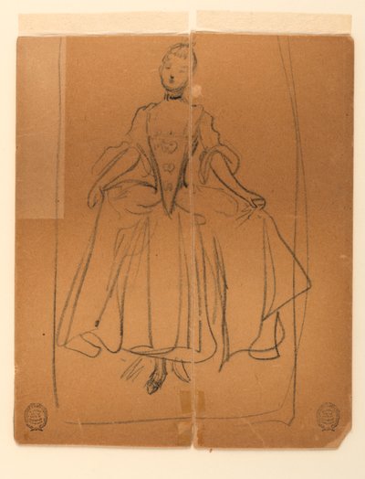 Skizze einer Frau in historischer Kleidung von James Wells Champney