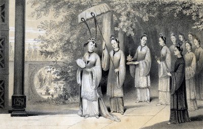 Die Kaiserin und ihre Begleiter auf dem Weg zum Tempel aus dem Maulbeerhain, 1847 von James William Giles
