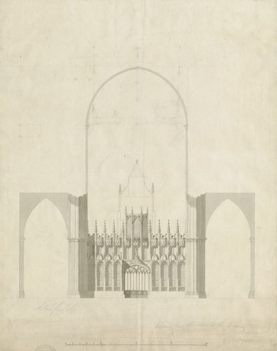 Innenraum der Kathedrale von Lichfield - Eingang vom Chor zum Kirchenschiff: Zeichnung und Waschung von James Wyatt