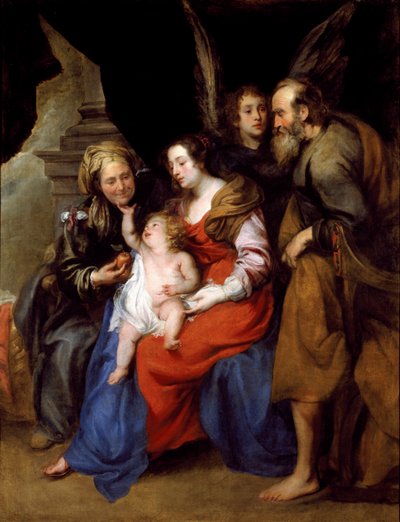 Porträt der Heiligen Familie mit der heiligen Anna, Mutter Marias, und einem Engel von Jan Roos