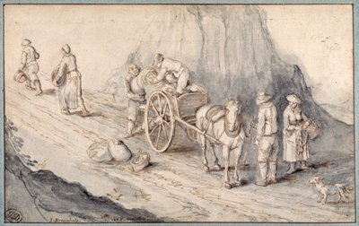 Bauern laden einen Einspänner mit Wurzelgemüse von Jan (follower of) Brueghel