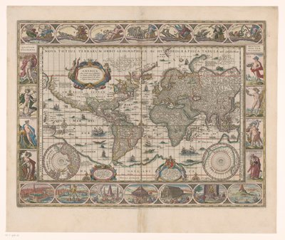 Weltkarte mit dekorativen Rändern von Jan Aertse van den Ende