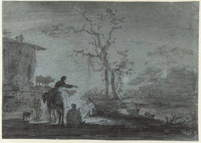 Hirten am Lagerfeuer im Mondlicht von Jan Asselijn (possibly)