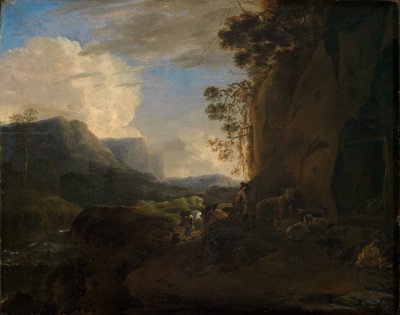 Felsiges Gebirgstal mit Bach und Hirtengruppe von Jan Asselijn