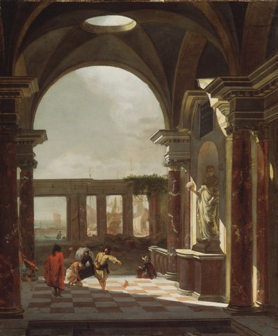 Architektonische Capriccio mit orientalischen Figuren von Jan Baptist Weenix