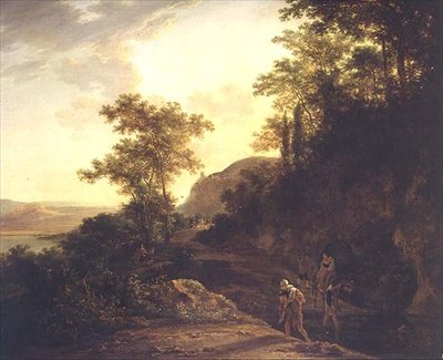 Eine italienische bewaldete Landschaft mit Reisenden, die einen Bach an einem Gebirgspass durchqueren von Jan Both