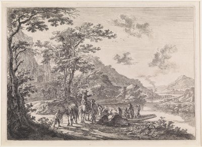 Landschaft mit wartenden Reisenden und Fähre am Ufer des Tiber von Jan Both