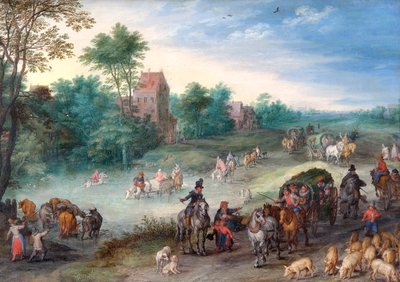 Reisende auf einer Landstraße mit Rindern und Schweinen, 1616 von Jan Brueghel the Elder