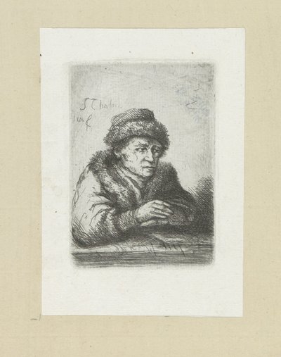 Erwachsener Mann an einem Tisch, in Pelzmantel von Jan Chalon