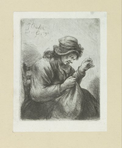 Frau mit Nadel und Faden (Das vollständige Werk der Radierungen von John Chalon) von Jan Chalon
