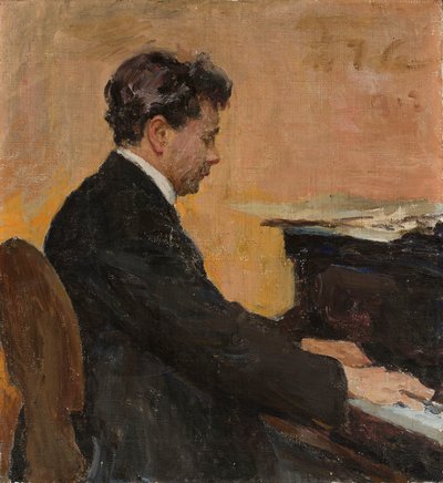 Porträt von Józef Hofmann am Klavier von Jan Ciągliński
