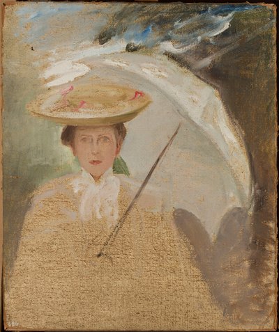 Porträt einer Dame mit Sonnenschirm, Skizze von Jan Ciągliński