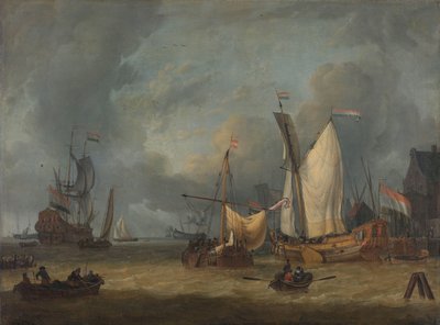 Ein Sturm (Schiffe im Hafen bei starkem Wind) von Jan Claesz. Rietschoof