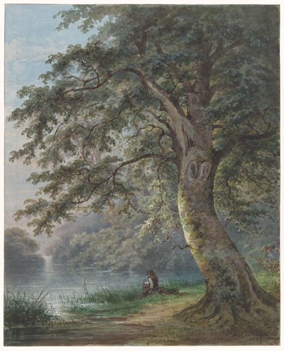 Angler unter großem Baum am Teich von Jan David Geerling Grootveld