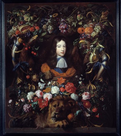 Porträt von Wilhelm III. von Oranien in einem Blumenmedaillon von Jan Davidsz de Heem