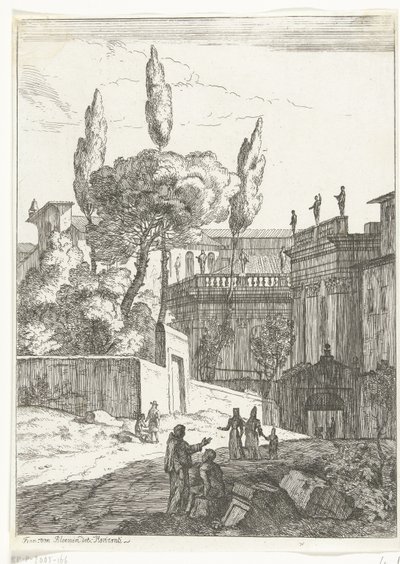 Italianisierende Landschaft mit antiken Gebäuden und Figuren von Jan Frans van Bloemen