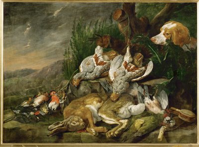 Hasen und Geflügel von einem Hund beobachtet von Jan Fyt