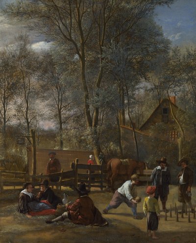 Kegelspieler vor einem Gasthaus, ca. 1660-63 von Jan Havickszoon Steen
