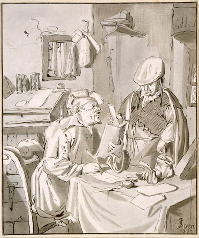 Zwei Männer diskutieren über Geld in einem Büro, 1672, kopiert von Cornelis Ploos van Amstel oder Christian Josi von Jan Havickszoon Steen