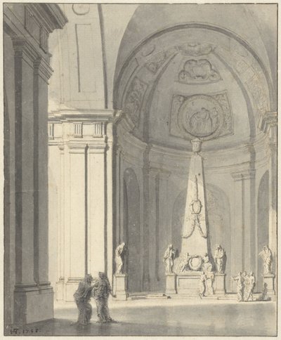 Großer gewölbter Saal mit einem Grabdenkmal von Jan Hendrik Troost van Groenendoelen