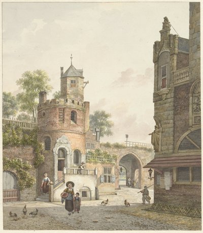 Stadtmauer mit einem Turm und einem Tor, von innen gesehen von Jan Hendrik Verheijen