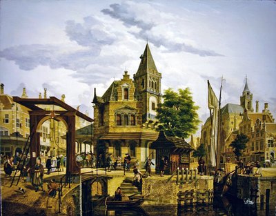 Eine niederländische Straßenszene entlang eines Kanals von Jan Hendrik Verheyen