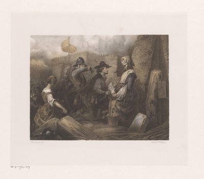 Frau und Soldaten an einem Stadttor, möglicherweise Kenau Simonsdochter von Jan Hendrik van de Laar