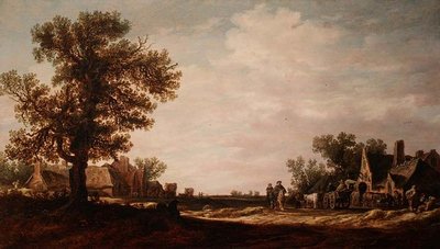 Dorfszene mit Pferden und Wagen von Jan Josephsz van Goyen
