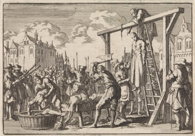 In London wird der Jesuit William Ireland gehängt und John Grove wird wegen eines geplanten Königsmordes gevierteilt, 1679 von Jan Luyken