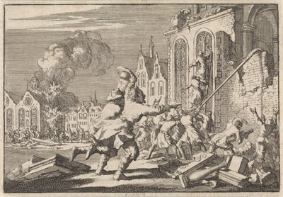 Zerstörung katholischer Kapellen in London, 1688 von Jan Luyken
